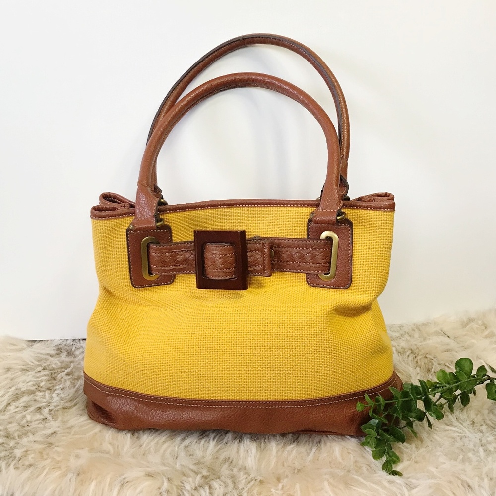 GAL Handbag Golden Yellow with Faux Leather Trim